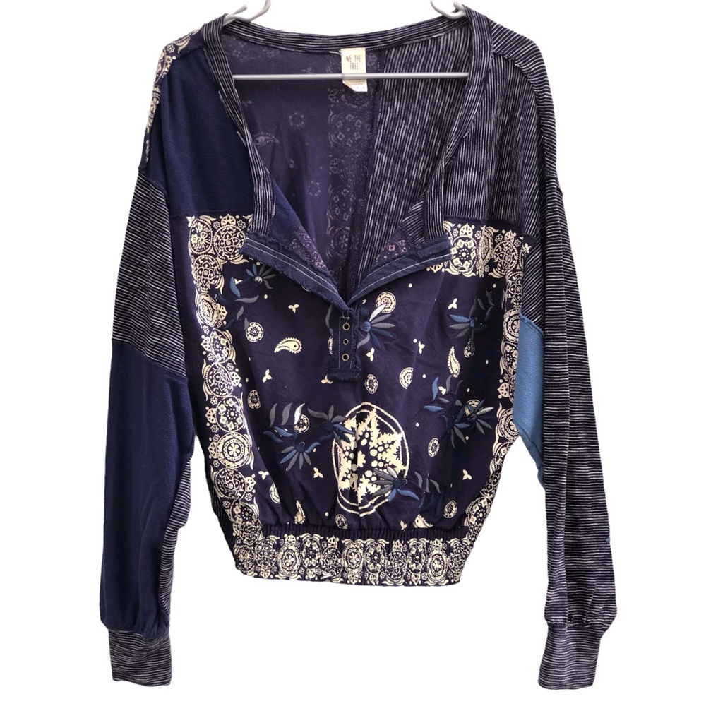• Free People • Bohemian Navy Printed Slouchy Blouse